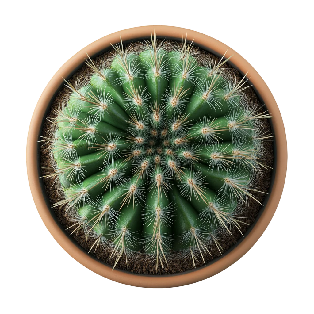 Top-Down Barrel Cactus in Terracotta Pot Free PNG