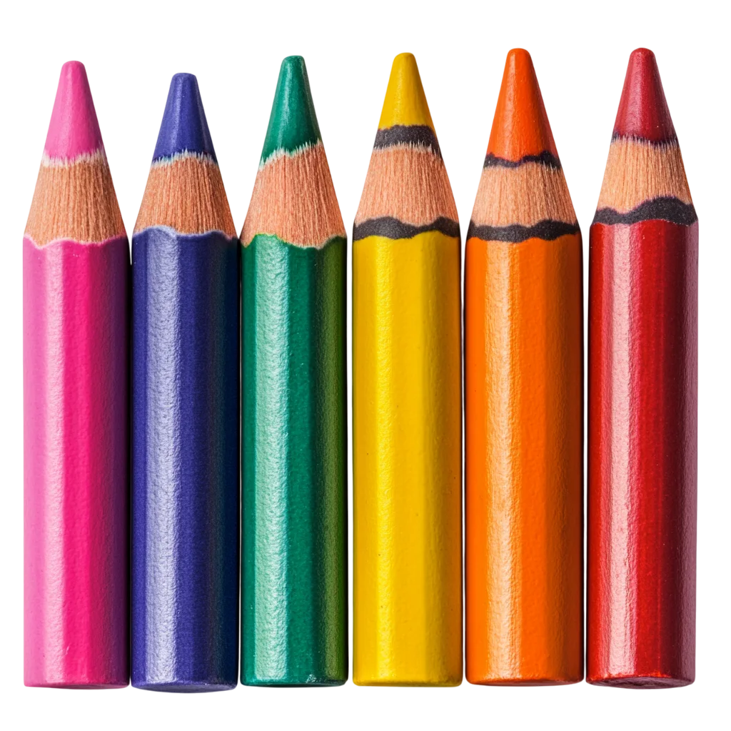 Six Bright Colored Pencils in a Row Free PNG