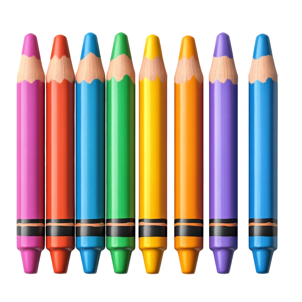 Eight Colorful Crayons in a Row | Free PNG
