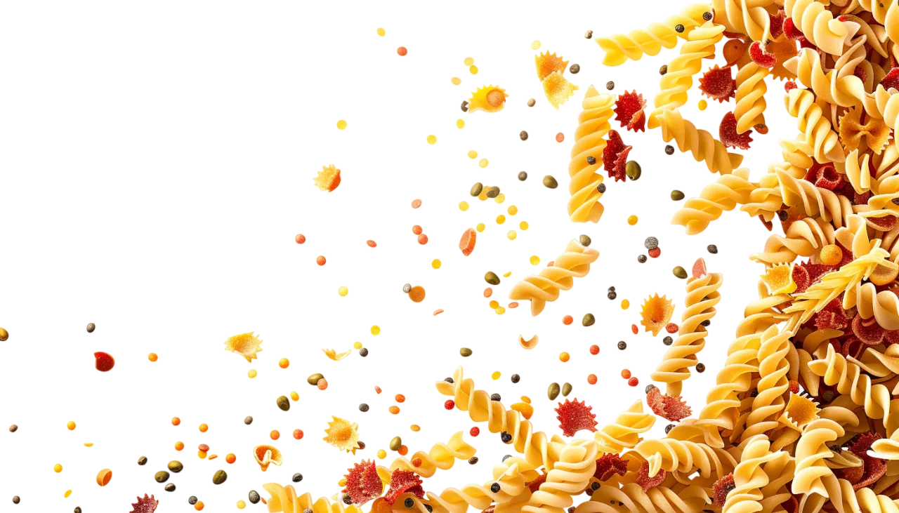 Golden Pasta Cascade with Seasoning – Free PNG