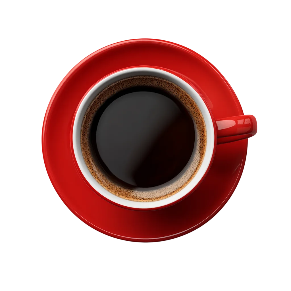 Overhead Red Coffee Cup and Saucer with Black Coffee Free PNG