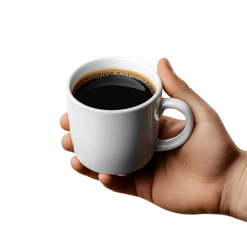 Hand Holding a White Mug of Black Coffee – Free PNG