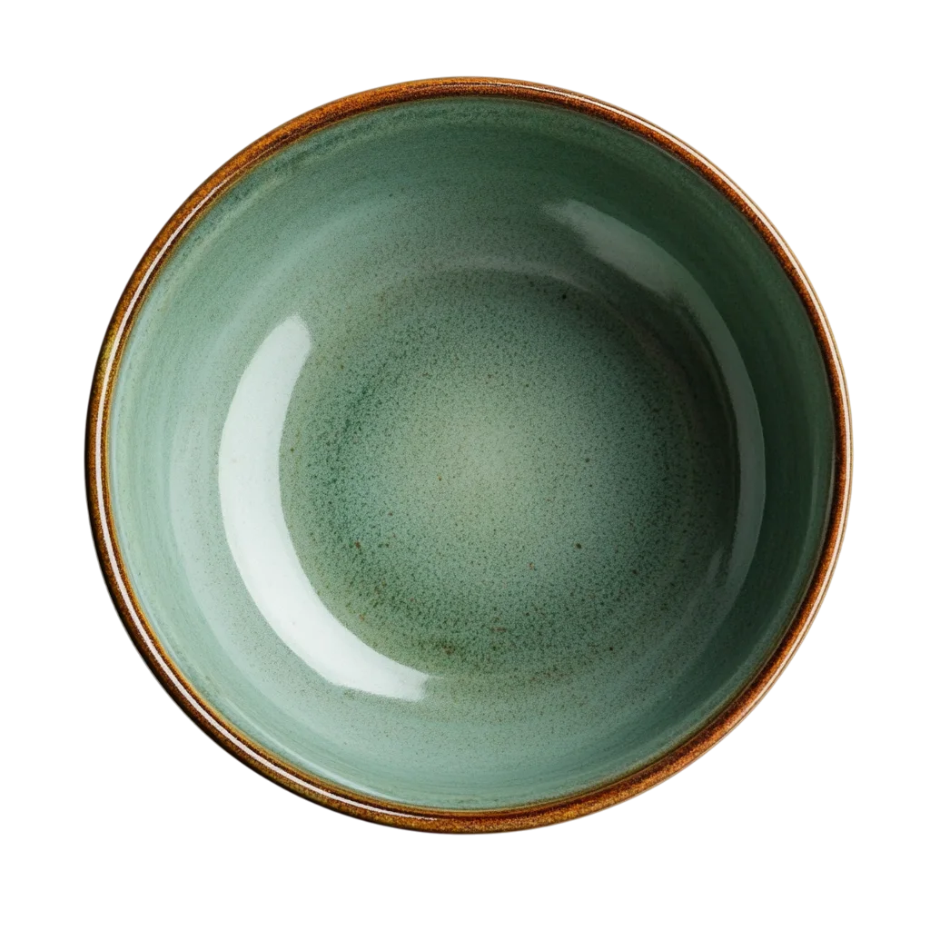 Empty Sage Green Ceramic Bowl with Brown Rim Free PNG