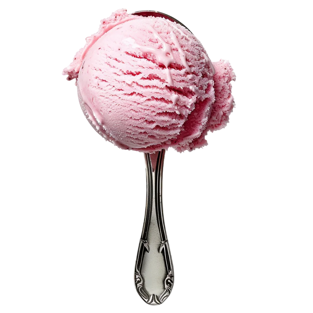 Pink Berry Swirl Ice Cream on an Ornate Spoon Free PNG