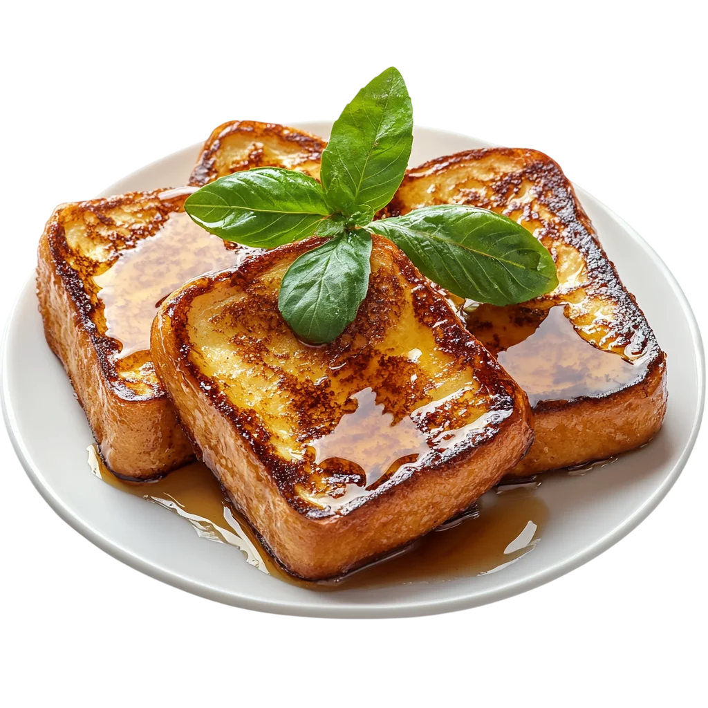 Syrup-Glazed French Toast with Basil on a Plate – Free PNG