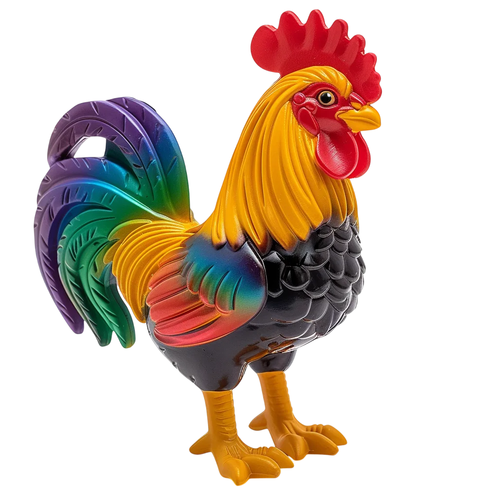 Colorful Glossy Rooster Figurine Free PNG