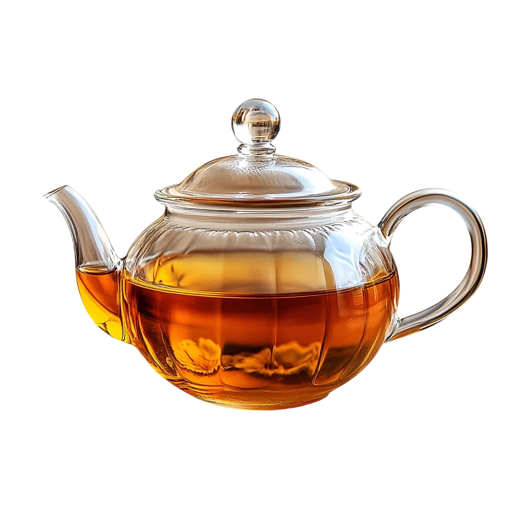 Glass Teapot Filled with Amber Tea - Free PNG