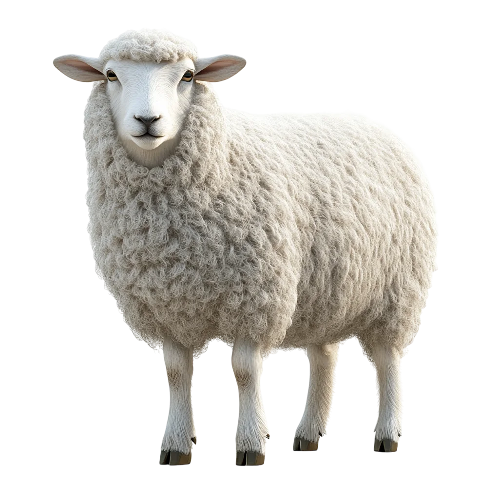 White Curly-Fleeced Sheep Standing – Free PNG