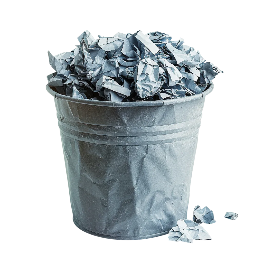 Overflowing Metal Wastebasket with Crumpled Paper | Free PNG