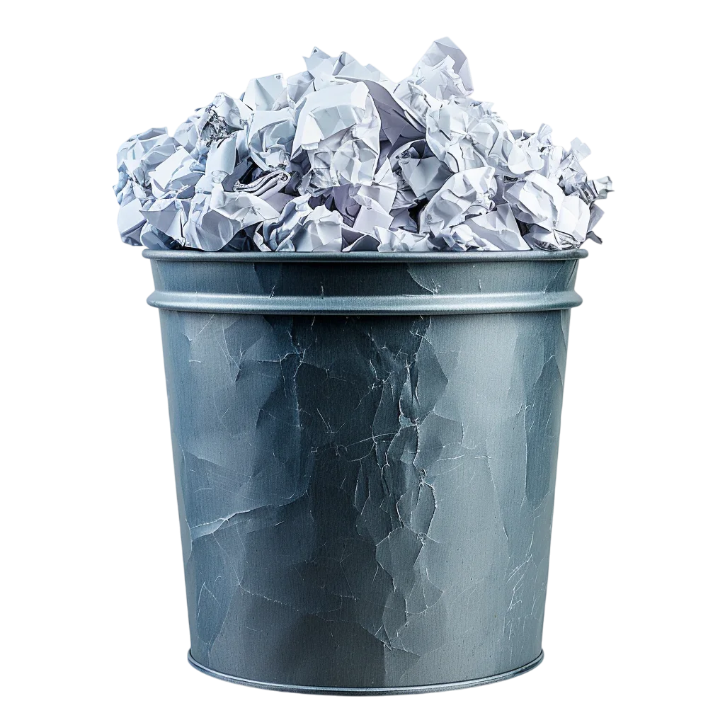 Overflowing Wastebasket with Crumpled Paper Free PNG