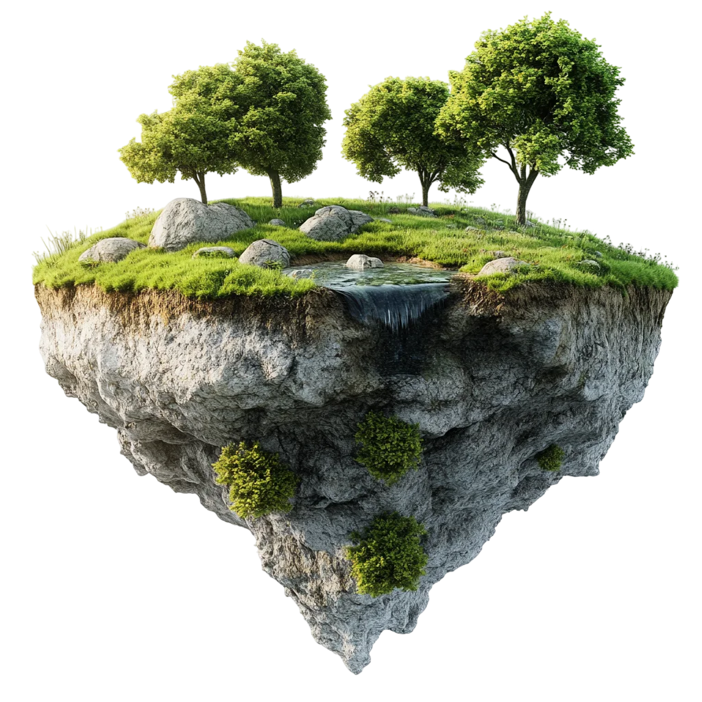 Lush Floating Island with Waterfall Free PNG