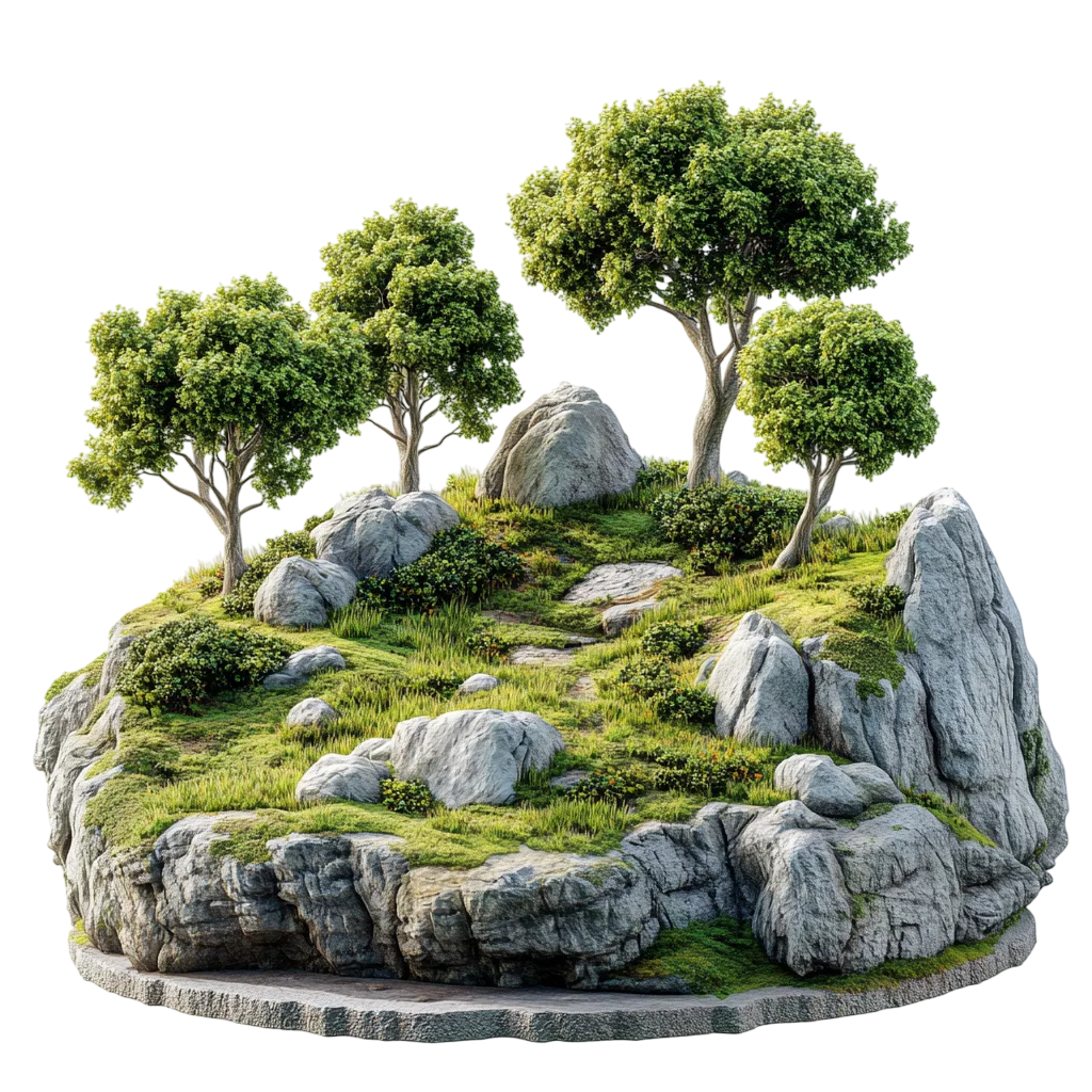 Rocky Green Tree Island Landscape Free PNG
