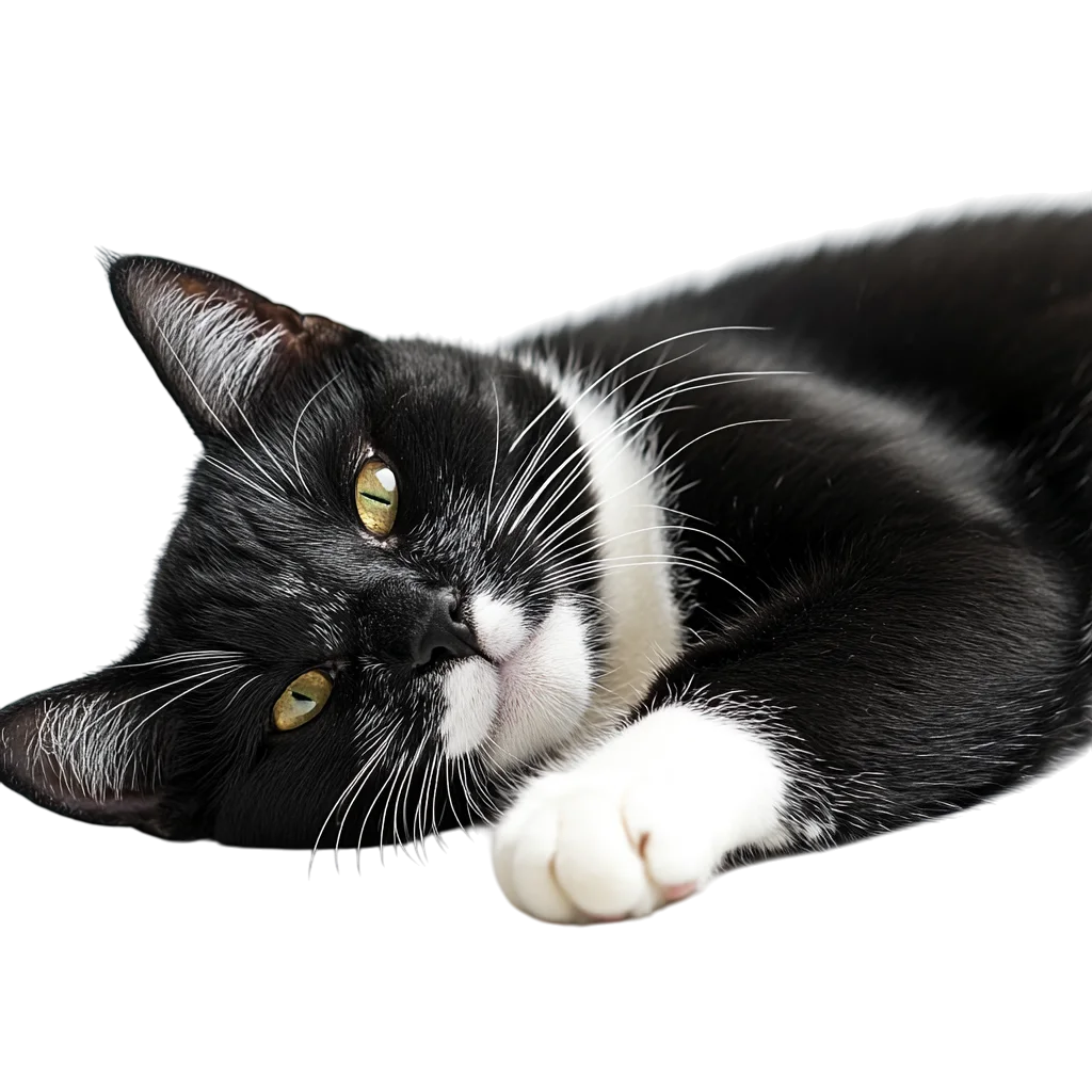 Relaxed Tuxedo Cat with Extended Paw Free PNG