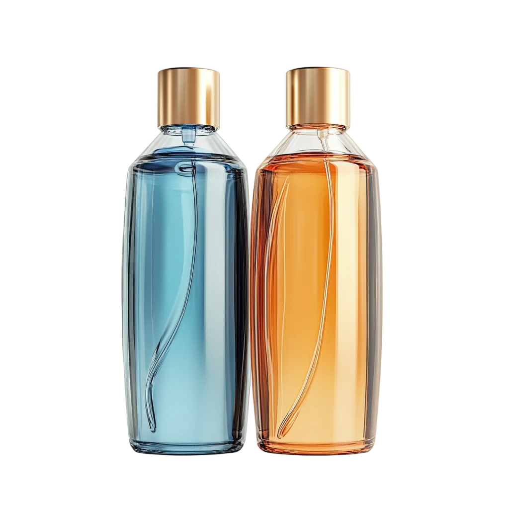 Blue and Amber Perfume Bottles with Gold Caps | Free PNG