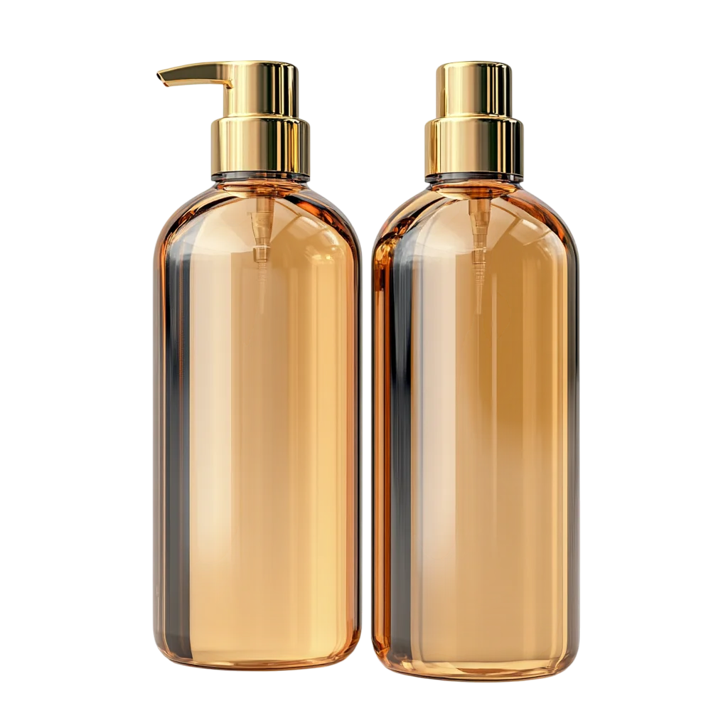 Amber Pump Bottles with Gold Dispensers Free PNG