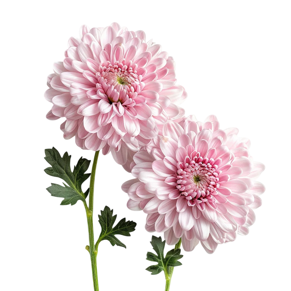 Two Pale Pink Chrysanthemums with Green Stems - Free PNG