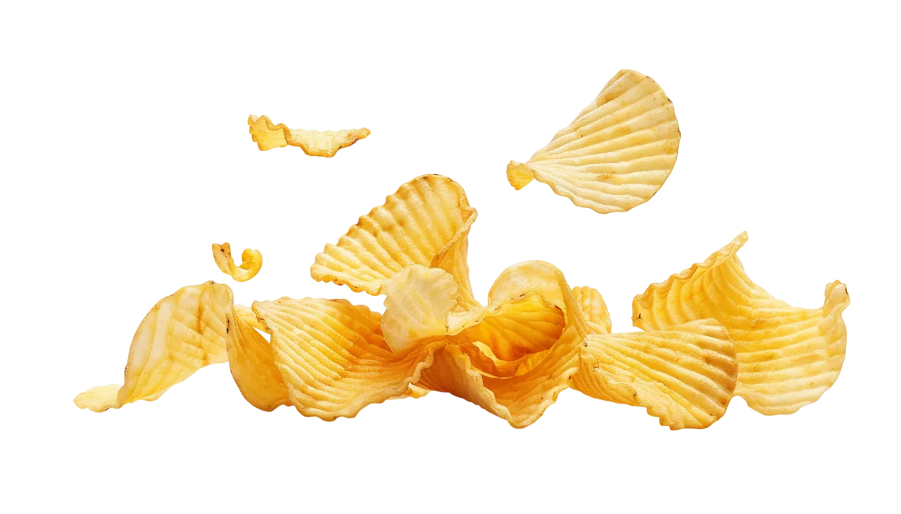 Golden Ridged Potato Chips in Midair Free PNG