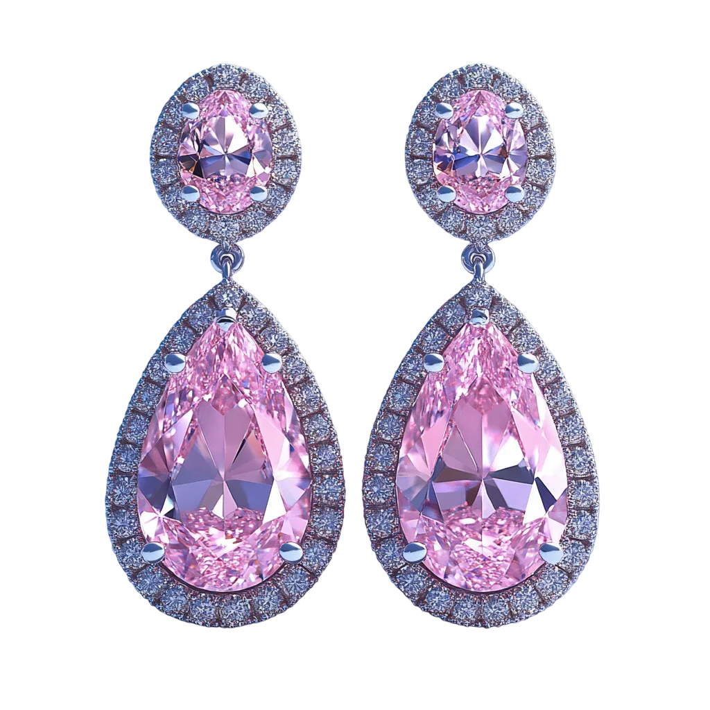 Pink Gemstone Halo Drop Earrings Free PNG
