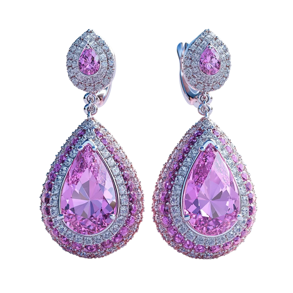 Pink Gemstone Teardrop Earrings Free PNG