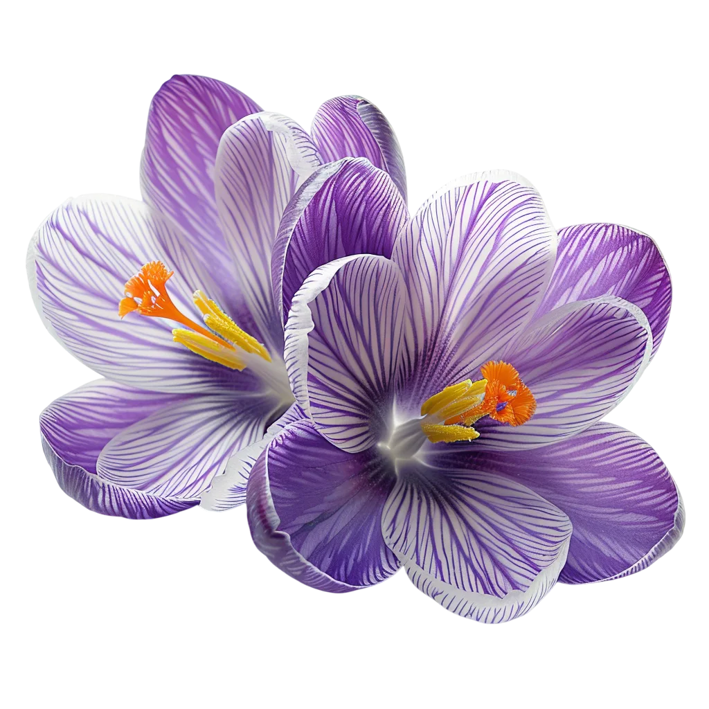 Purple and White Striped Crocus Flowers Free PNG