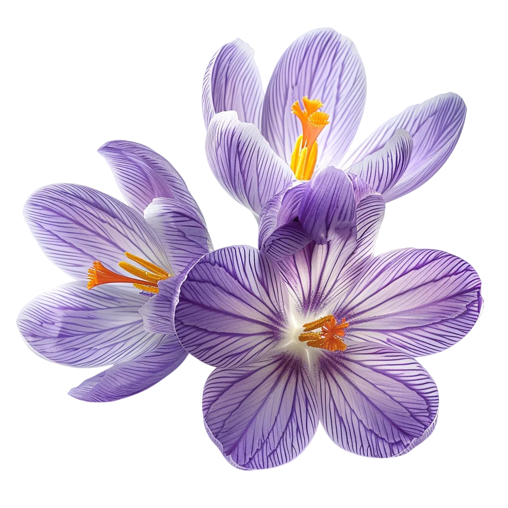 Striped Purple Crocus Flowers with Orange Stamens Free PNG