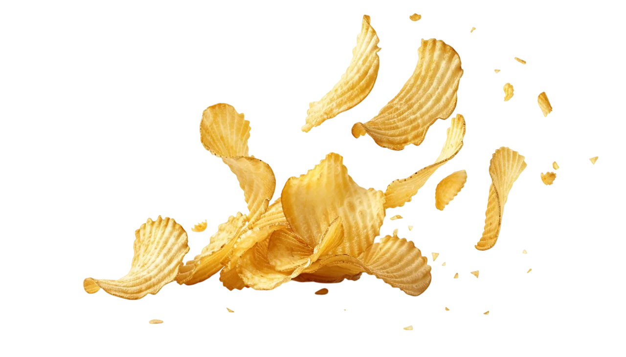 Golden Ridged Potato Chips in Midair Free PNG