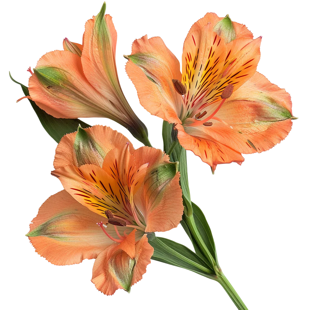 Orange Peruvian Lily Flowers with Green Leaves - Free PNG