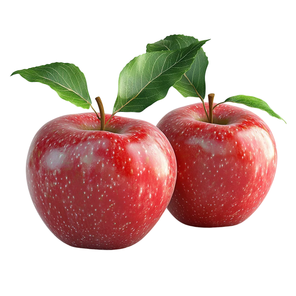 Two Red Apples with Green Leaves Free PNG