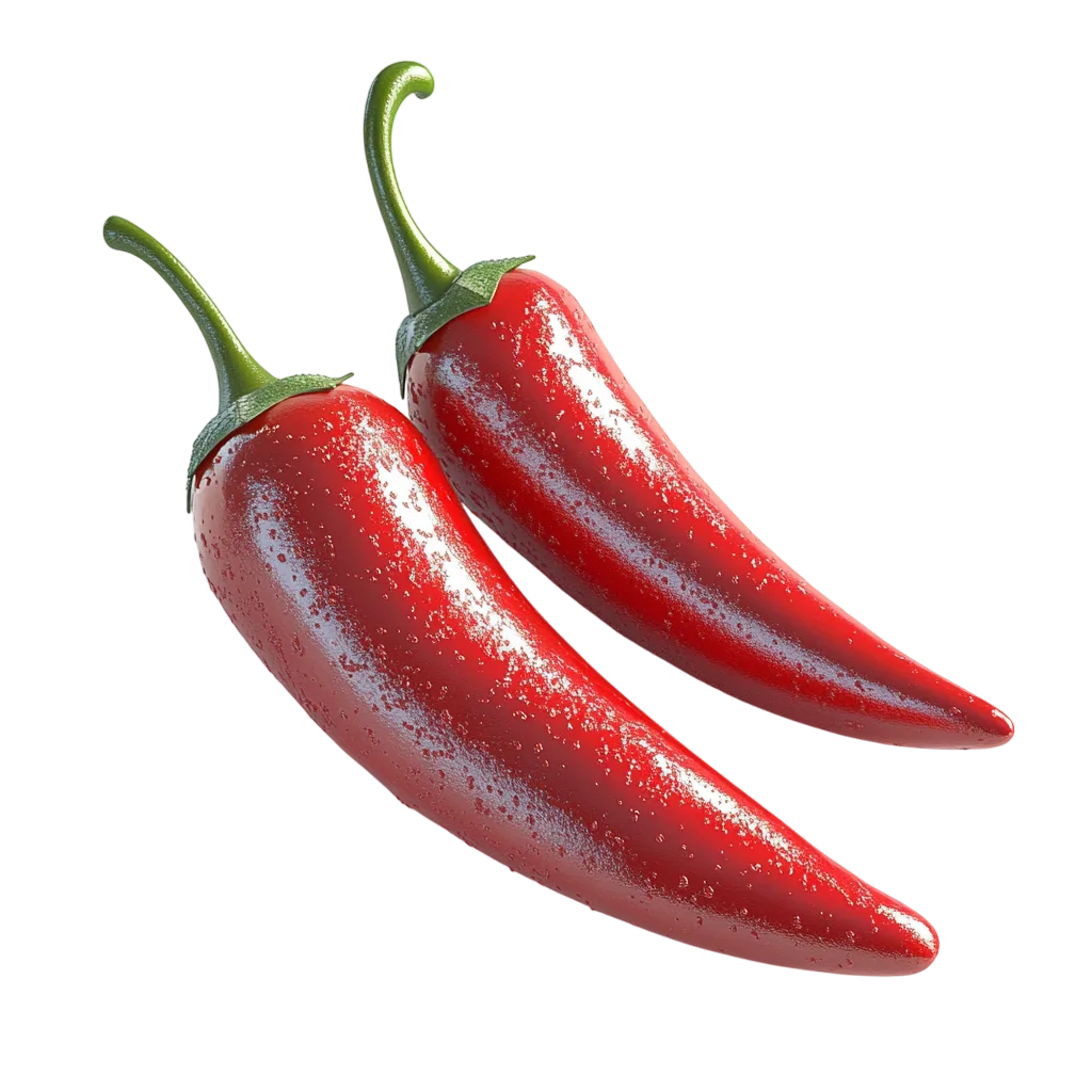 Two Glossy Red Chili Peppers with Water Drops | Free PNG