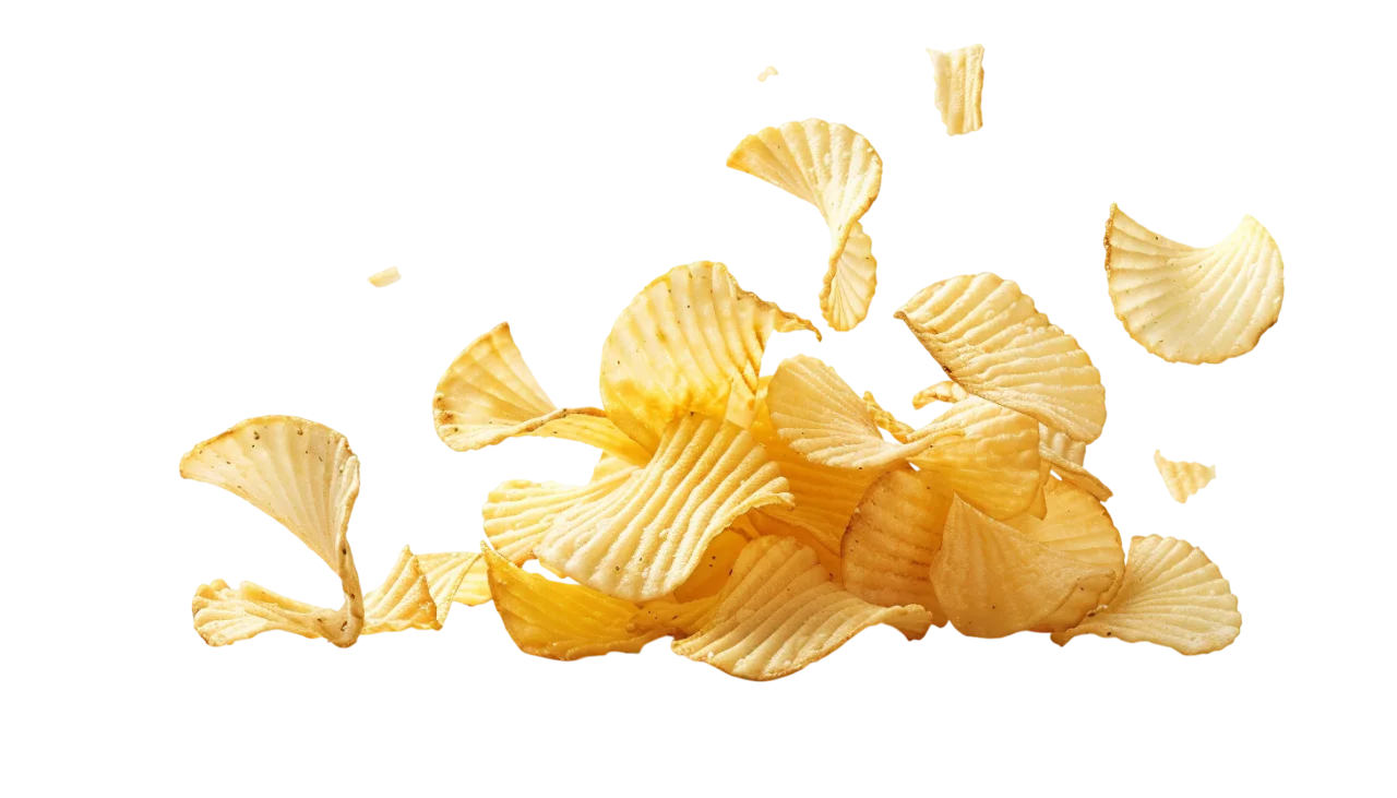 Free PNG Golden Ridged Potato Chips in Midair