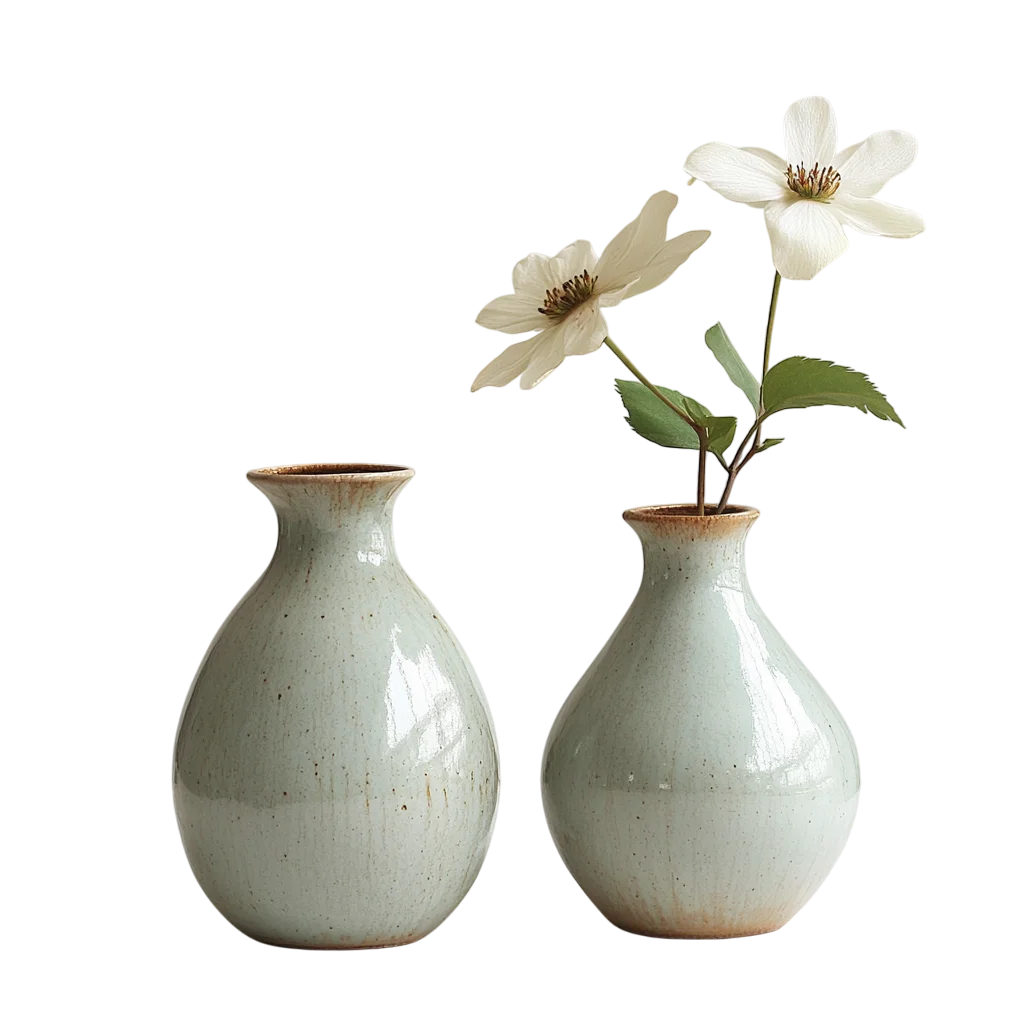 Ivory Ceramic Vases with White Flowers Free PNG