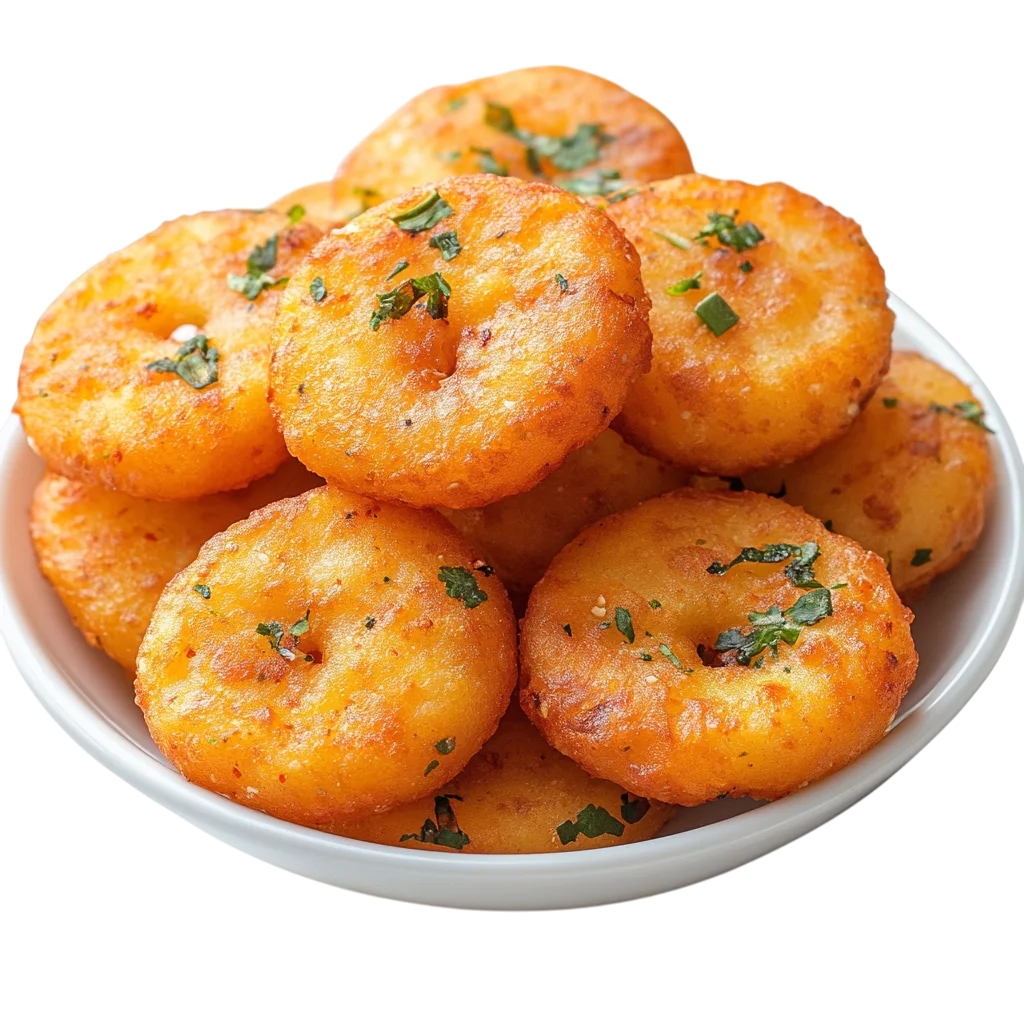 Golden Herb-Topped Potato Patties in a Bowl | Free PNG