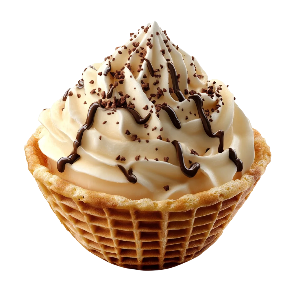 Vanilla Ice Cream with Chocolate in a Waffle Cup Free PNG
