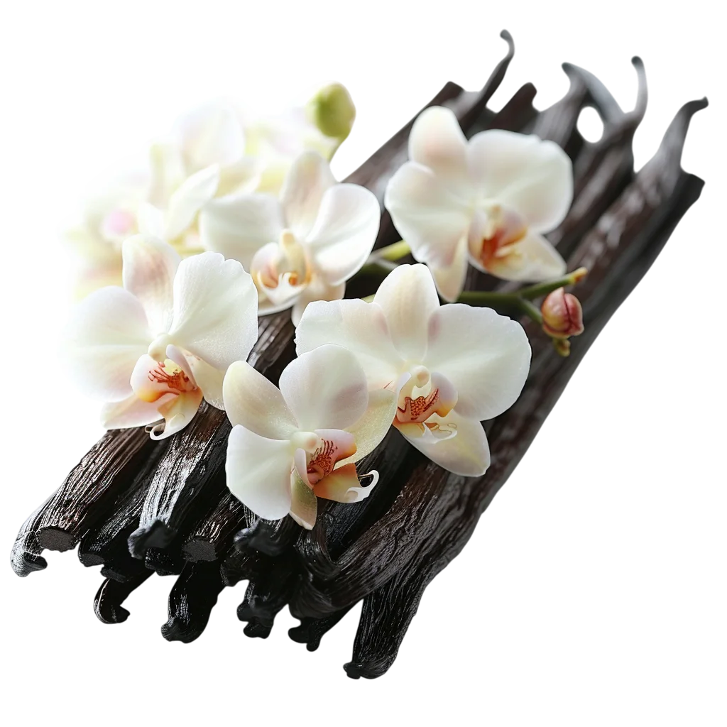 White Orchids on Vanilla Pods Free PNG