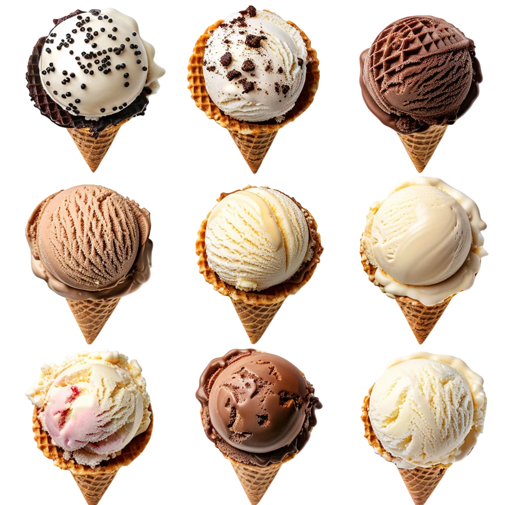 Assorted Ice Cream Cones Collection Free PNG