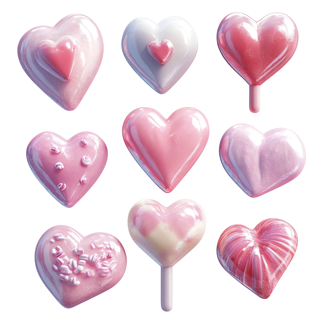 Glossy Pink Heart Candy Collection Free PNG