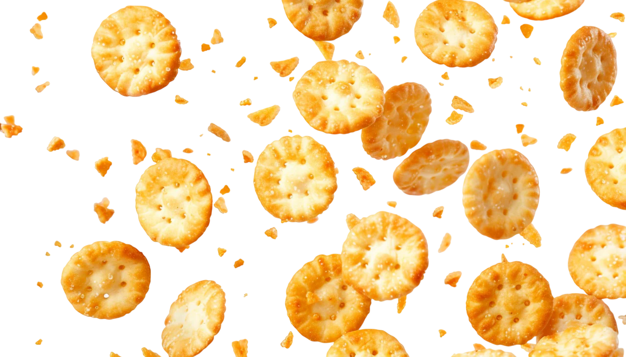 Floating Golden Round Crackers and Crumbs Free PNG