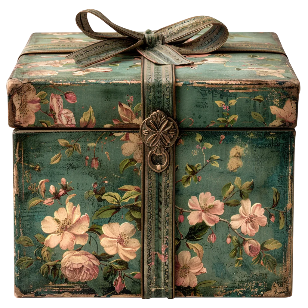 Vintage Floral Keepsake Box with Bow - Free PNG