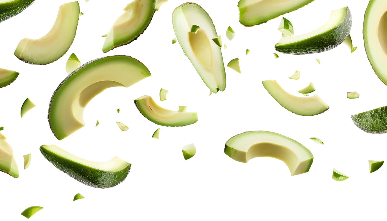 Floating Avocado Wedges and Pieces on Transparent Background - Free PNG