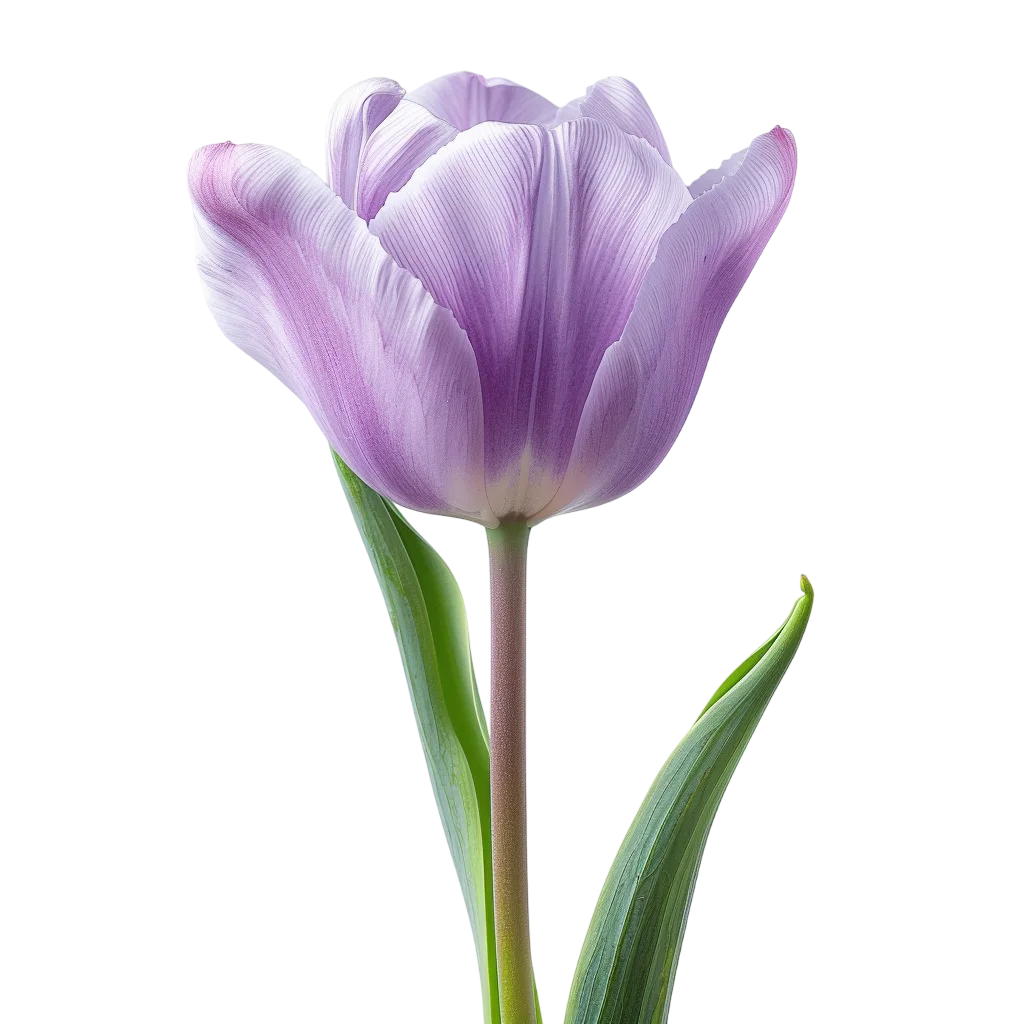 Lavender Tulip with Green Leaves Free PNG
