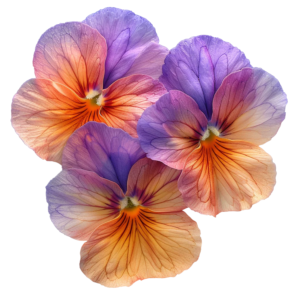 Violet and Peach Pansy Flower Cluster Free PNG