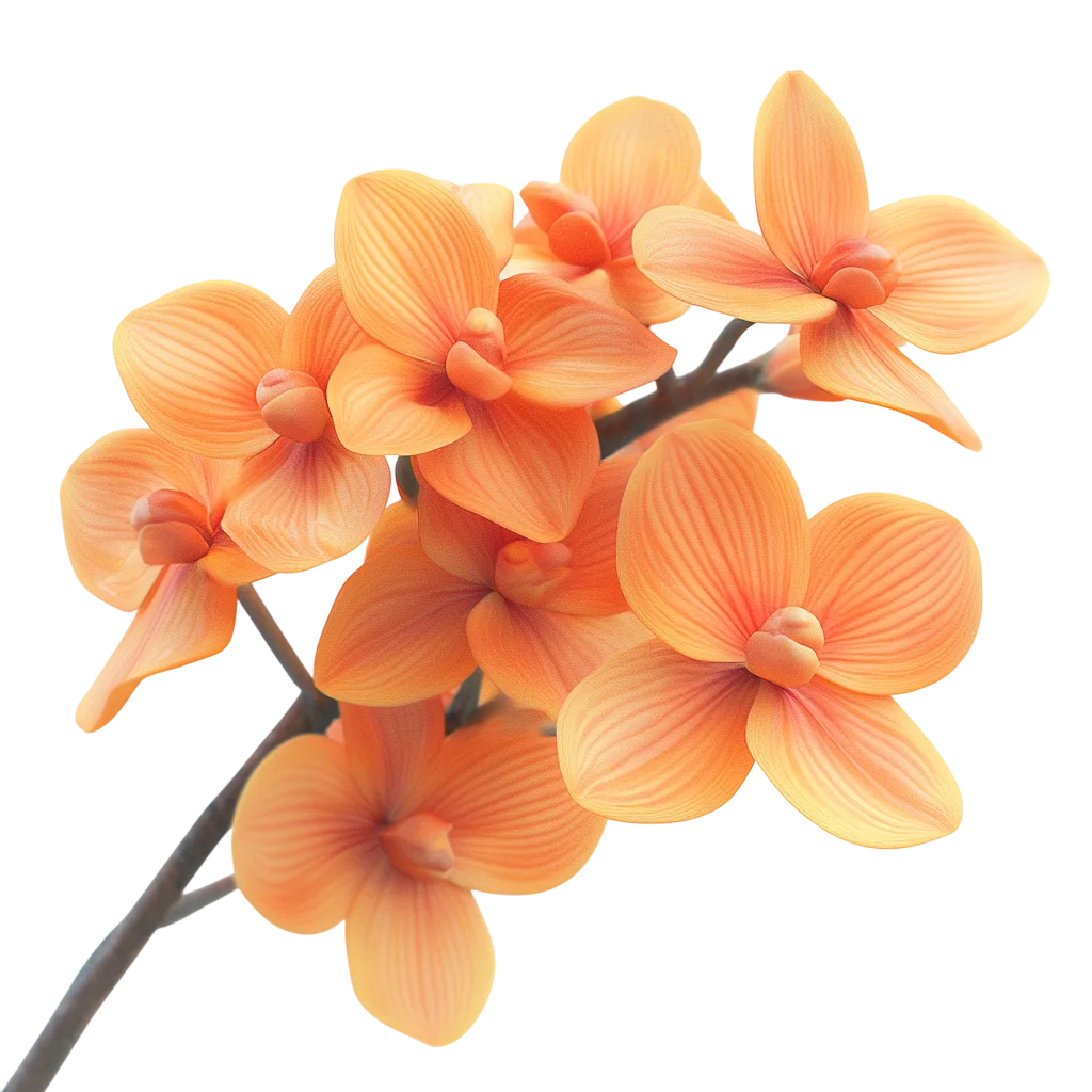 Peach-Orange Orchid Blossoms on a Branch Free PNG