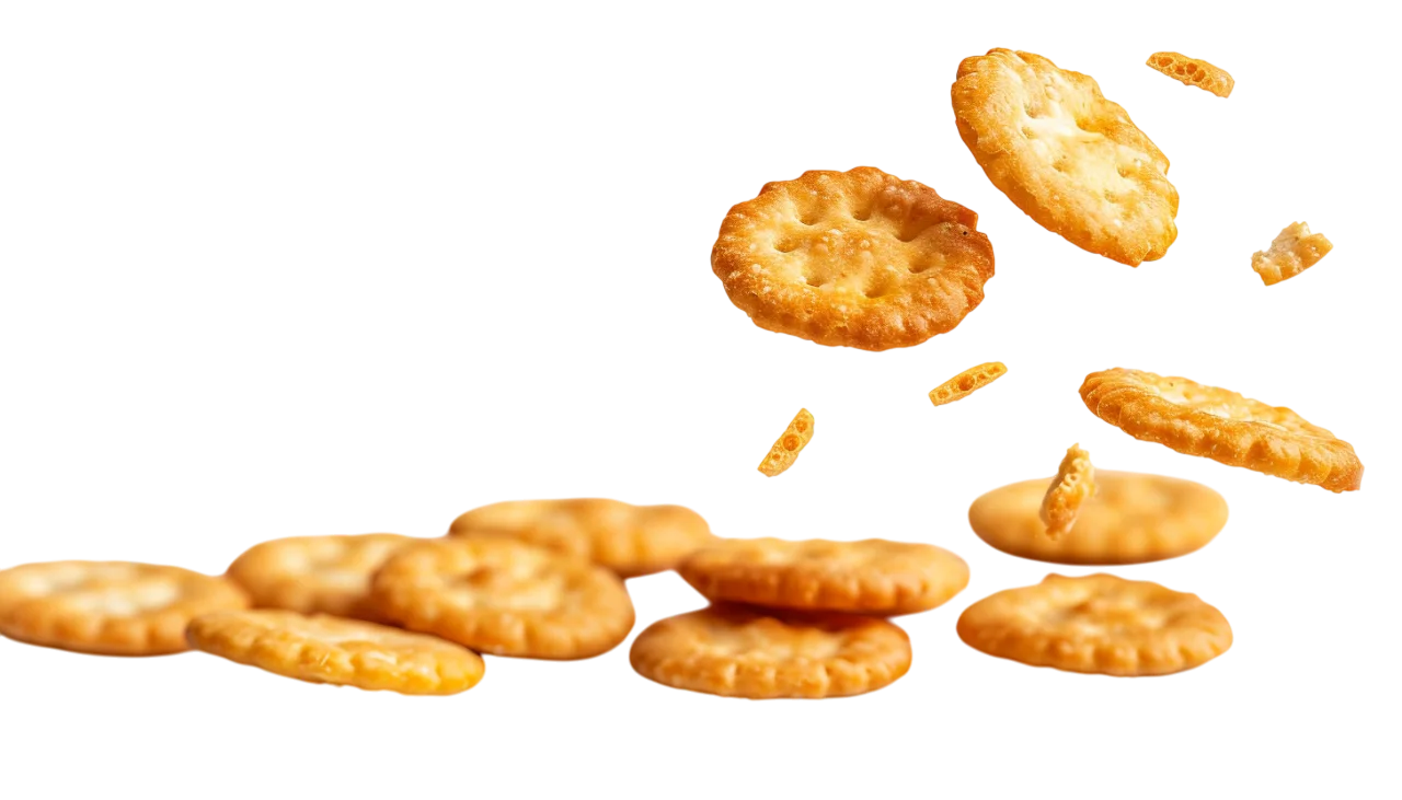 Golden Round Crackers in Midair Free PNG