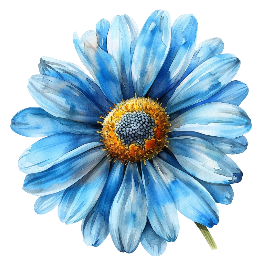 Watercolor Blue Daisy Flower Free PNG