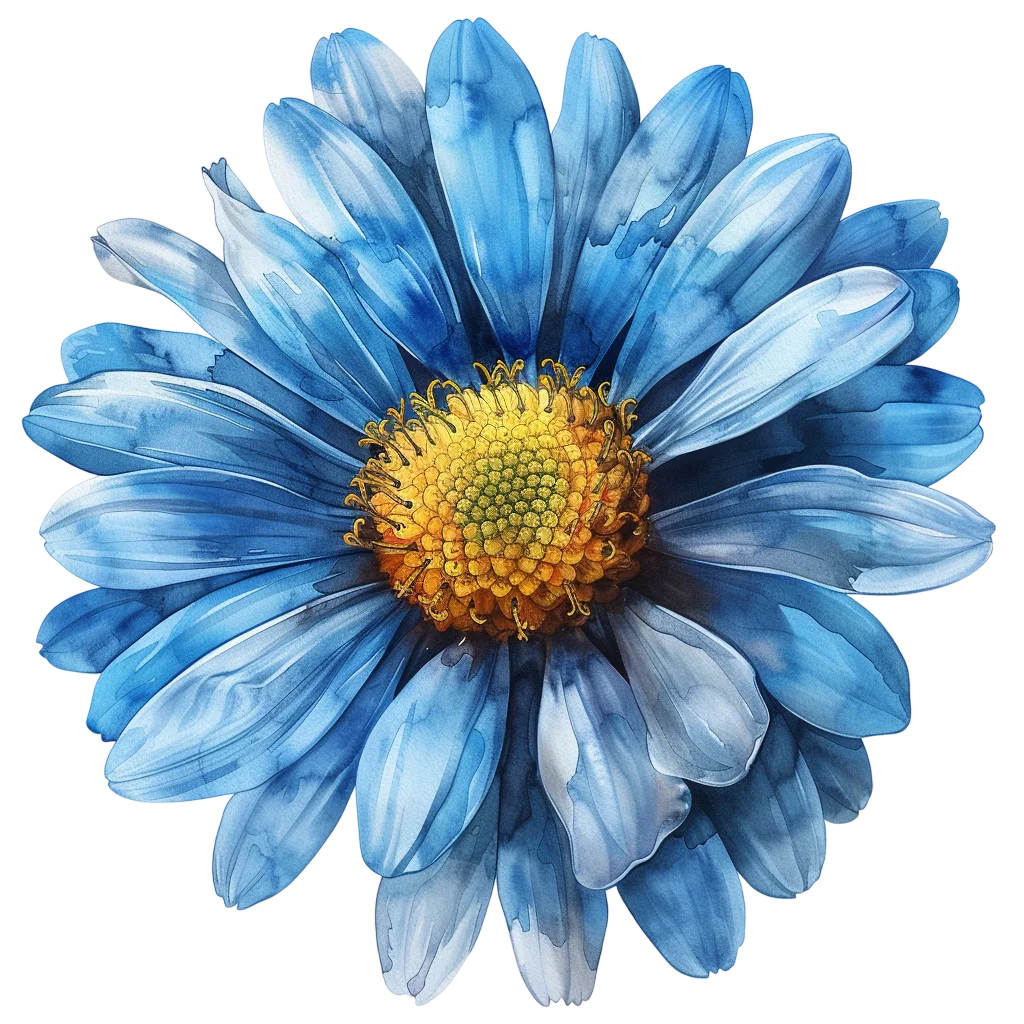 Blue Watercolor Flower with Golden Center Free PNG