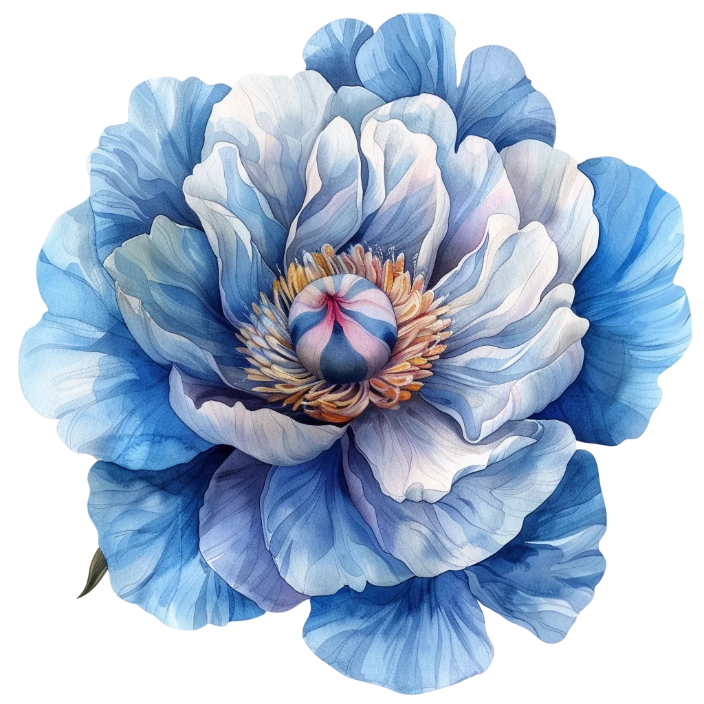 Blue and White Layered Flower Illustration - Free PNG