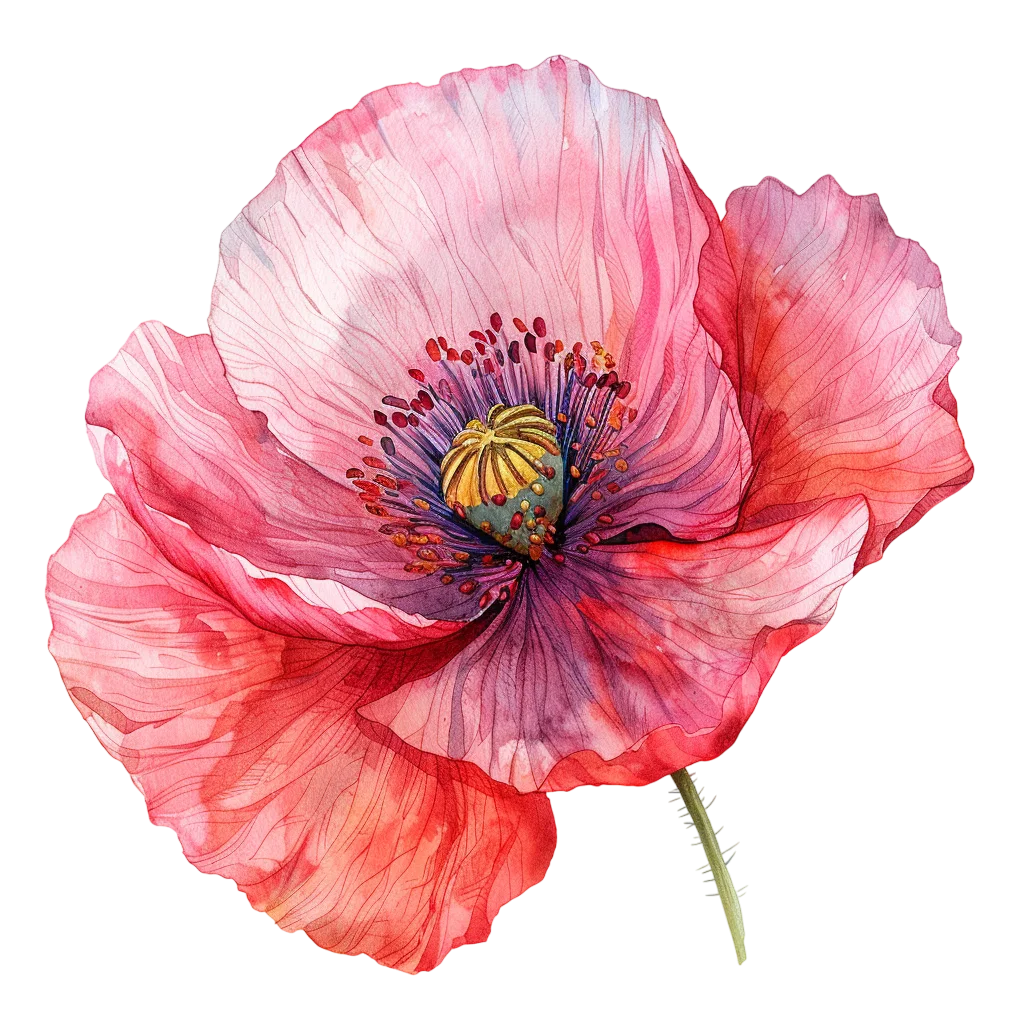 Pink Watercolor Poppy Flower Illustration Free PNG