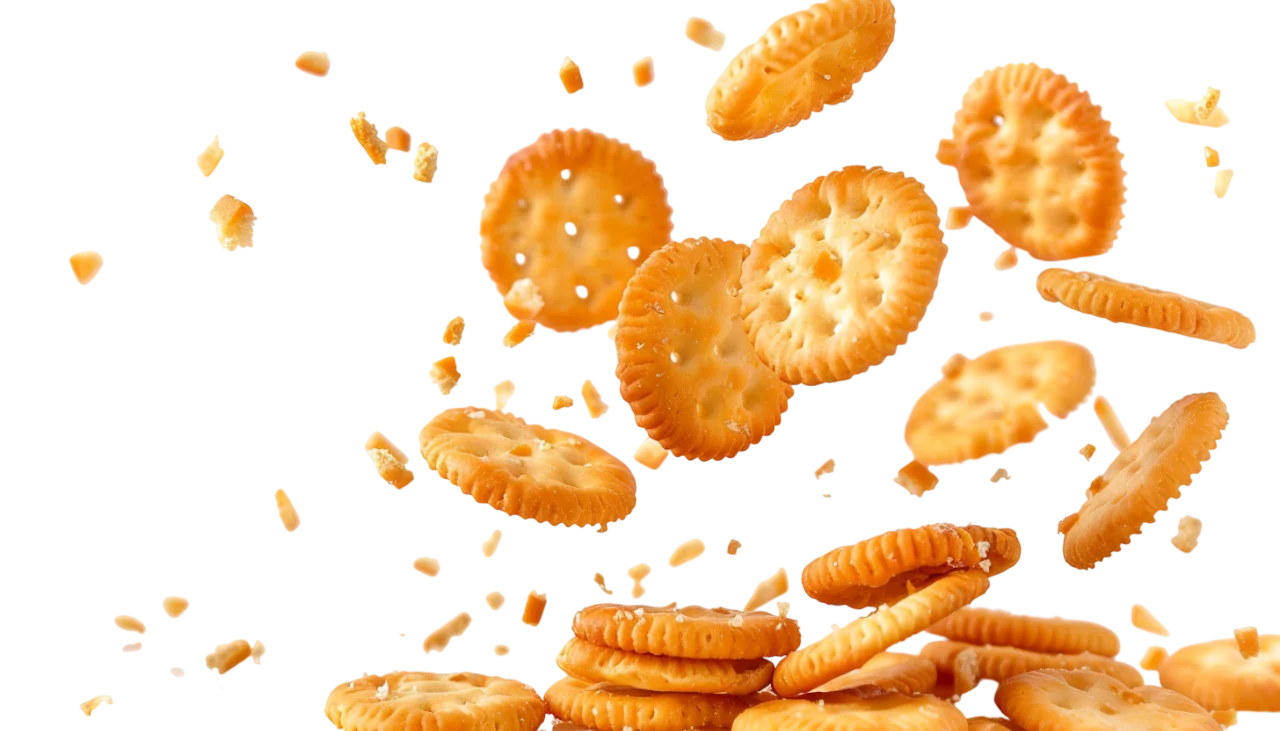 Floating Golden Crackers and Crumbs Free PNG