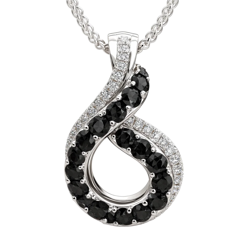 Silver Pendant Necklace with Black and Clear Stones Free PNG