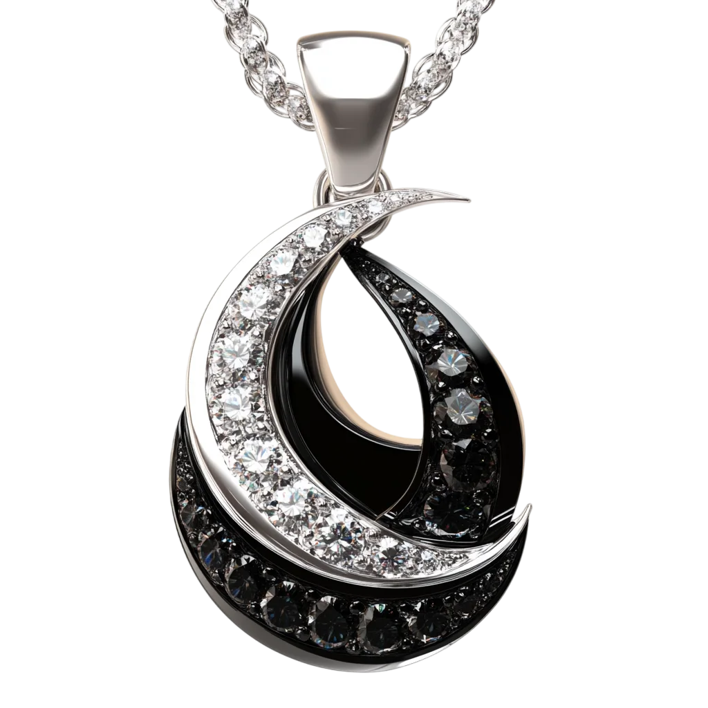 Silver and Black Gemstone Crescent Pendant Necklace Free PNG
